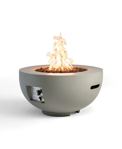 Mondawe 28" Round Propane Fire Pit Table, 40,000 Btu Concrete Fire Bowl with Cover & Lava Rocks