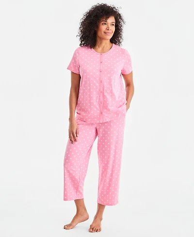 Charter Club Women's 2-Pc. Cotton Printed Cropped Pajamas Set, Created for Macy's