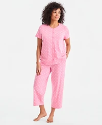 Charter Club Women's 2-Pc. Cotton Printed Cropped Pajamas Set, Created for Macy's