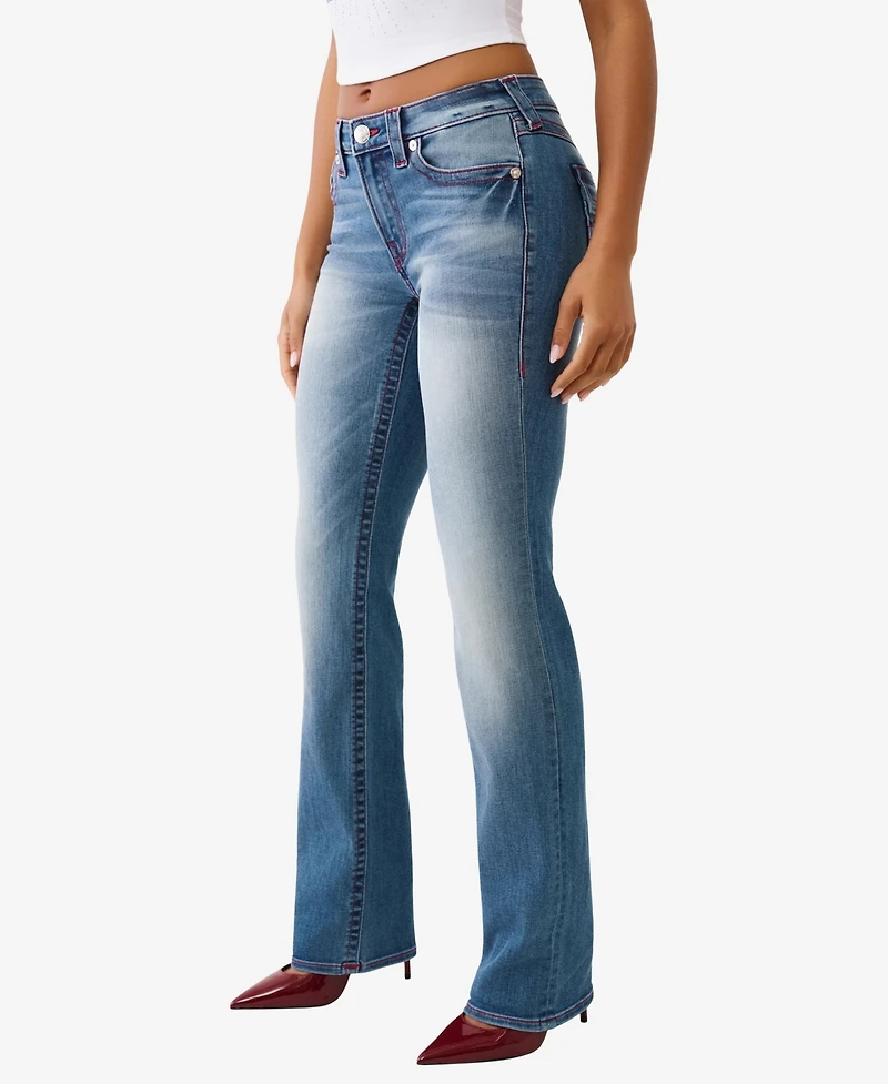 True Religion Women's Billie Mid Rise Straight Flap Jeans