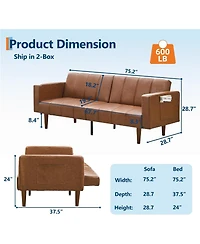 gaomon 75 Inch Futon Sofa Bed - Convertible Sleeper - Faux Leather Small Couch - Loveseat - Mid-Century Modern Couch for Living Room/Bedroom