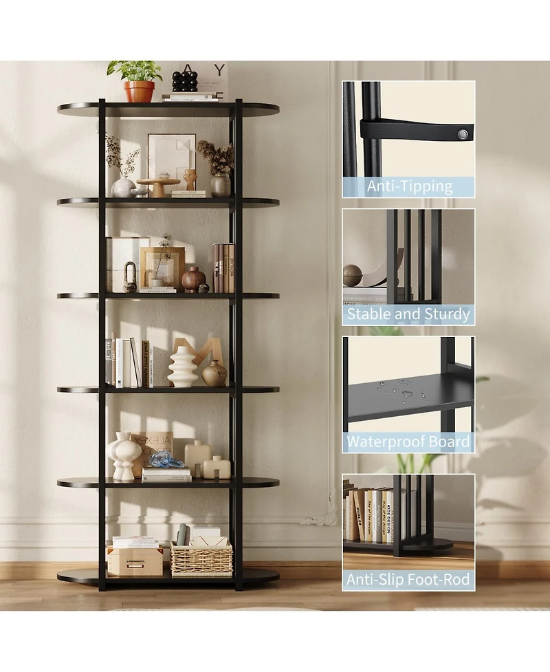 gaomon 6 Tier Industrial Bookshelf, 71 Inch Tall Narrow Bookcase with Iron Frames, Compact Open Display Shelving Unit