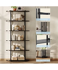 gaomon 6 Tier Industrial Bookshelf, 71 Inch Tall Narrow Bookcase with Iron Frames, Compact Open Display Shelving Unit