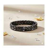 Metallo Stainless Steel, Polished & Matte Cz Chevron Design Bracelet