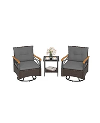 Slickblue 3-Piece Outdoor Swivel Chair Set with Glass Side Table