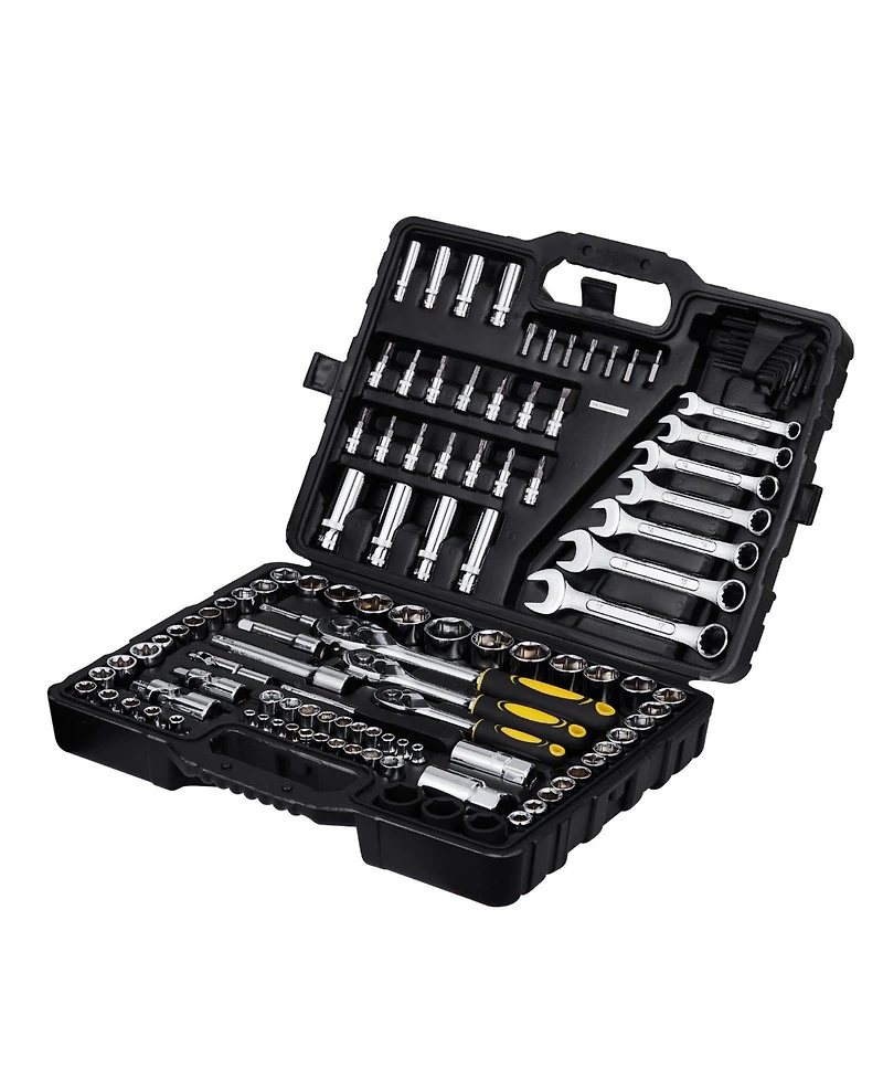 Mecale 121-Piece Mechanics Tool Set, 1/4" 3/8" 1/2" Drive Sae & Metric Sockets, Bits, Wrenches, Ratchet, Plastic Case