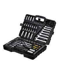 Mecale 121-Piece Mechanics Tool Set, 1/4" 3/8" 1/2" Drive Sae & Metric Sockets, Bits, Wrenches, Ratchet, Plastic Case