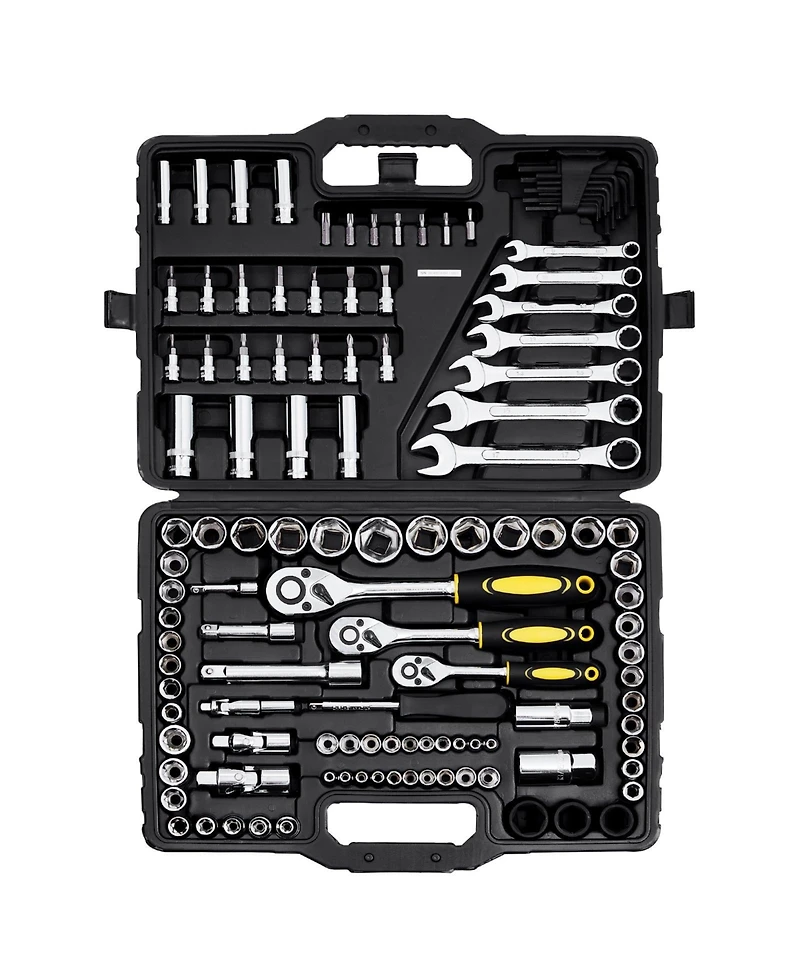 Mecale 121-Piece Mechanics Tool Set, 1/4" 3/8" 1/2" Drive Sae & Metric Sockets, Bits, Wrenches, Ratchet, Plastic Case