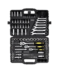 Mecale 121-Piece Mechanics Tool Set, 1/4" 3/8" 1/2" Drive Sae & Metric Sockets, Bits, Wrenches, Ratchet, Plastic Case