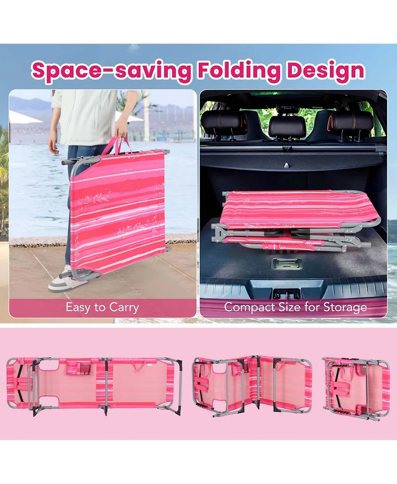 Costway Outdoor Beach Lounge Chair Folding Chaise Lounge with Pillow