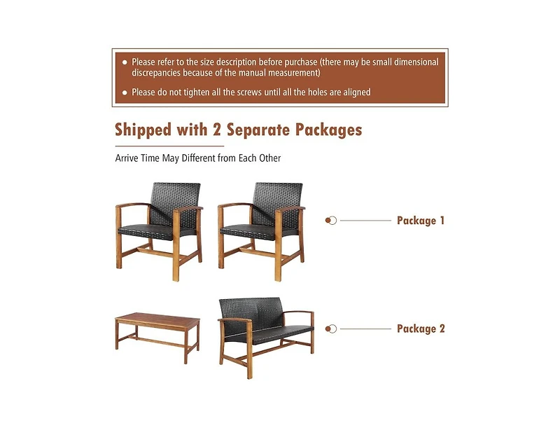 Slickblue 4PCS Patio Rattan Seating Set with Acacia Wood Base
