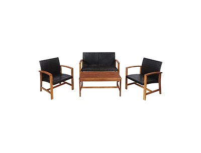 Slickblue 4PCS Patio Rattan Seating Set with Acacia Wood Base