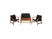 Slickblue 4PCS Patio Rattan Seating Set with Acacia Wood Base