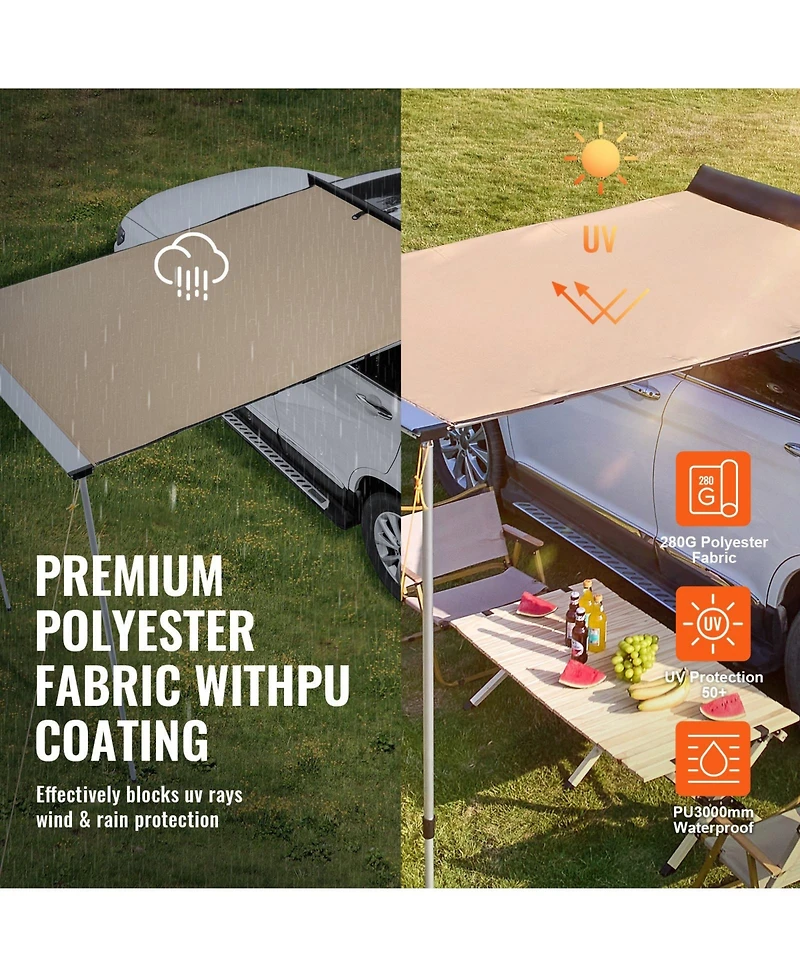 Mecale Car Side Awning, 4.6' x 6.6' Shade Coverage Vehicle Awning, PU3000mm UV50+ Retractable Awning with Storage Bag