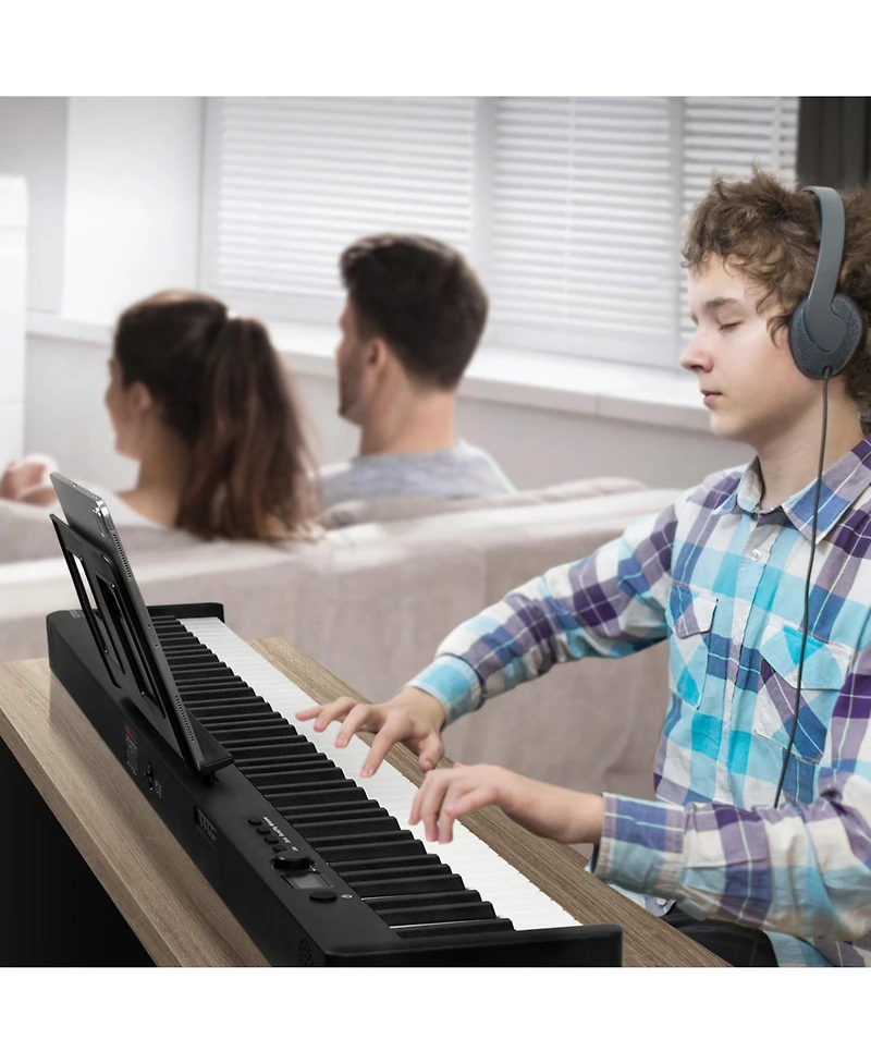 Mecale 88-Key Folding Keyboard Piano, Bluetooth & Midi, Touch Sensitive, Rechargeable with Pedal, Bag & Headphones, Black