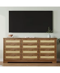 gaomon 12 Drawer Dresser for Bedroom, Modern Farmhouse Rattan Chest of Drawers, Wood Closet, Living Room, Entryway, and Hallway