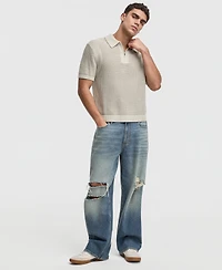 Mode of One Men's Relaxed-Fit Short-Sleeve Zipper Sweater Polo Shirt, Macy's Exclusive