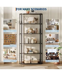 gaomon 71 Inch Tall Bookshelf, 6 Tier Industrial Bookcase with Heavy Duty Metal Frame, Slim Farmhouse Storage Shelves
