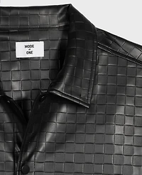 Mode of One Men's Relaxed-Fit Checkerboard Pleather Short-Sleeve Shirt, Macy's Exclusive