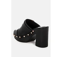 Rag and Co Womens Septim Genuine Leather Studded Clog Heels