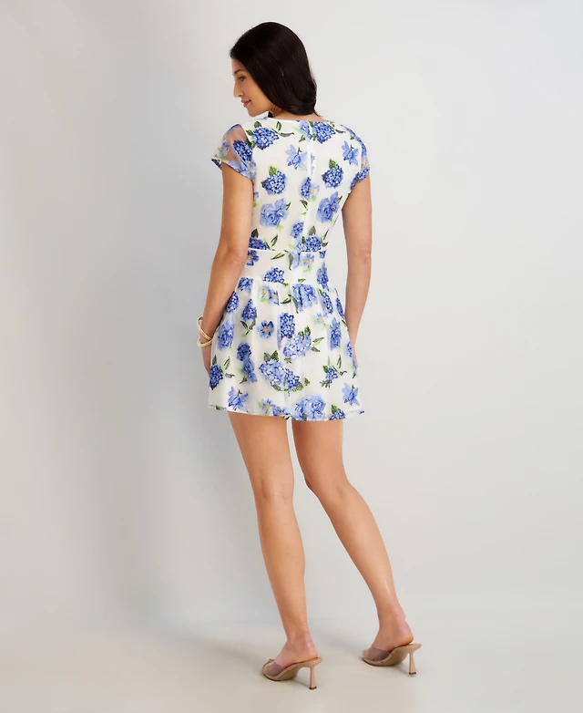 kensie embroidered floral short sleeve v-neck faux wrap dress Kensie Short Sleeve V-Neck Embroidered A-Line Midi Dress