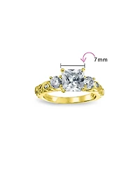 Bling Jewelry Art Deco 3CT Cz Princess Cut 3 Stone Past Present Future Ring Set Gold Plated