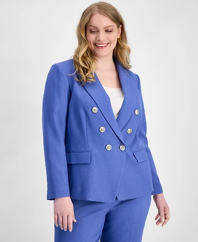 Tahari Asl Plus Faux-Double-Breasted Twill Blazer