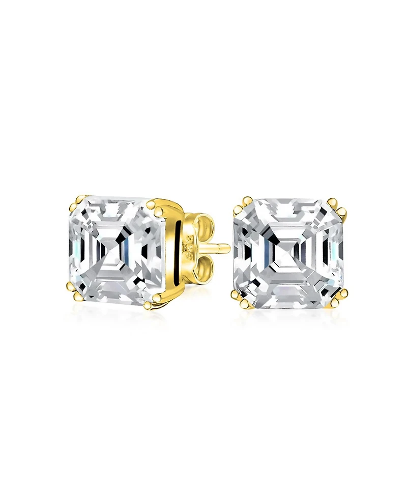 Bling Jewelry 4CT Solitaire Cz Asscher Cut Stud Earrings Pendant Gold Plated Silver Set