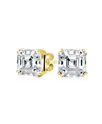 Bling Jewelry 4CT Solitaire Cz Asscher Cut Stud Earrings Pendant Gold Plated Silver Set