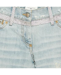 Pre-Owned Dolce & Gabbana Women's Blue Distressed Denim Rhinestone Detail Crop Jeans