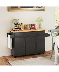 Rolling Kitchen Island Cart with Tilt-out Trash Cabinet Table