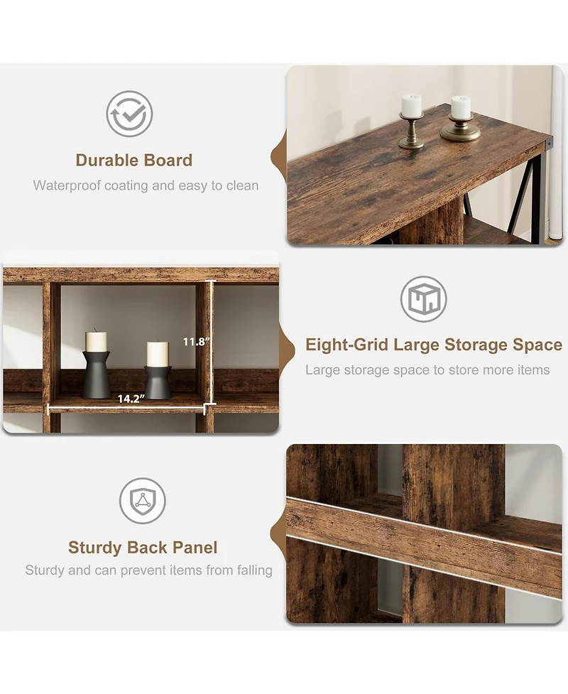 gaomon 8 Cube Storage Organizer Bookcases, 3 Tier Metal Horizontal Bookcase, 62 Inch Industrial Storage Bookcase