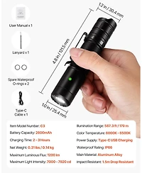 Mecale Rechargeable High Lumens Led Flashlight, 6 Lighting Modes, IP66 Waterproof, Handheld Portable Flash Light