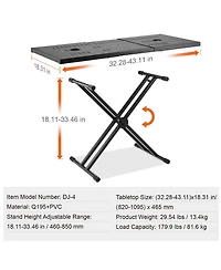 Mecale Portable Dj Table Stand, 32"-43" Adjustable Height, 18" Tabletop, Foldable Double-x Keyboard Stand for Laptop and Controller