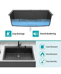 flynama 33x22x9.65 Inch Black Granite Composite Quartz Workstation Drop In Kitchen Sink