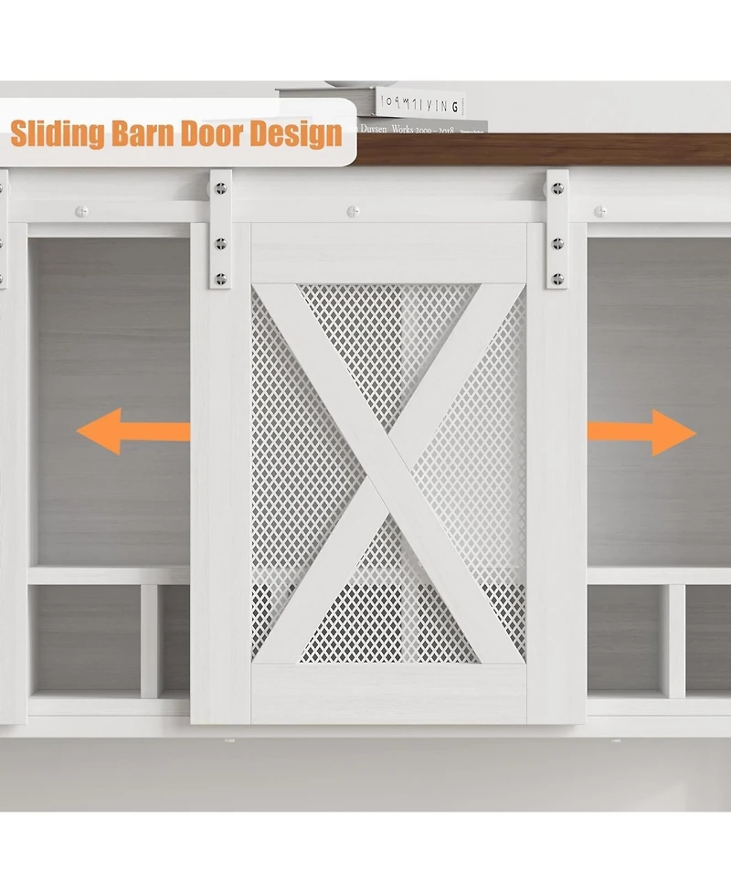 Gaomon Coffee Bar Cabinet, Farmhouse Sideboard Buffet with Sliding Barn Doors, Wine Racks, Open Storage Shelf, for Kitchen, Dining Room