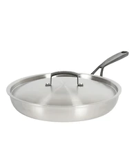 Babish 12-Inch Tri-Ply Stainless Steel Frying Pan with Lid & Black Handle – Professional Grade Skillet for Searing, Sauteing & Even Heat Cookin