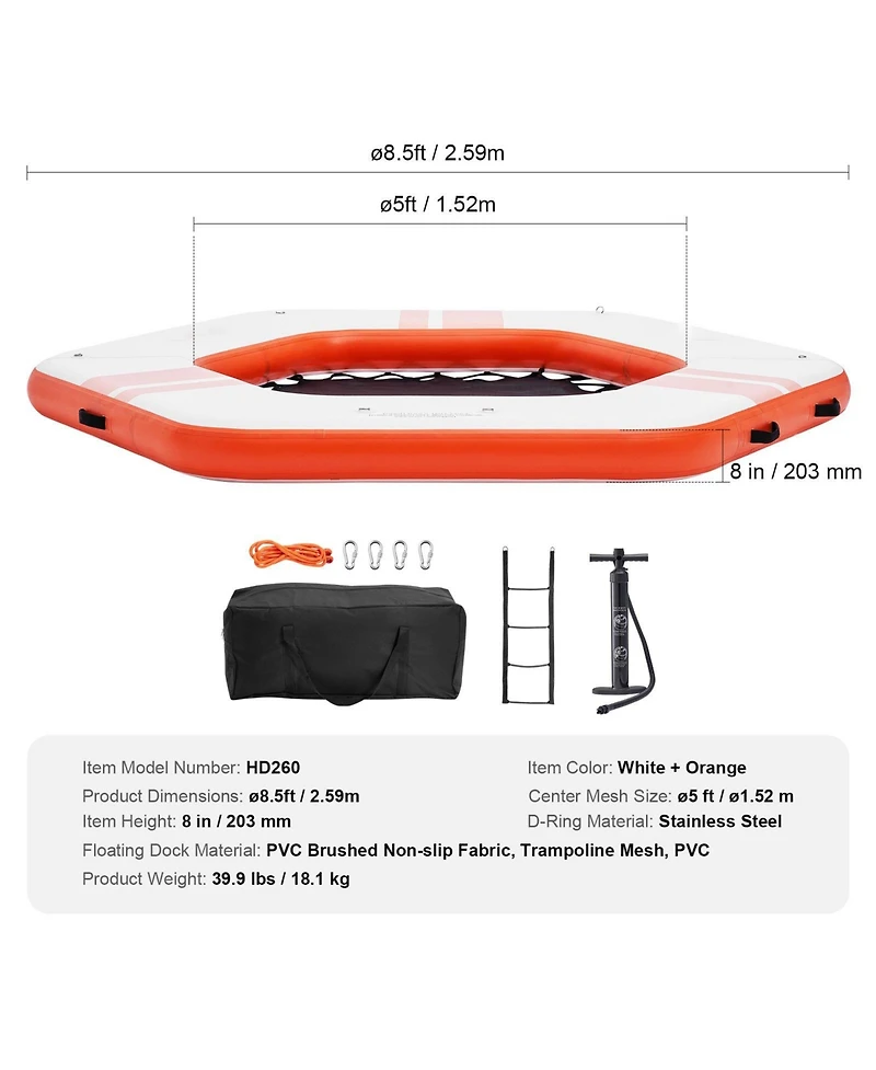 Mecale Inflatable Floating Dock Platform, 8.5FT Dock with 5FT Trampoline Mesh Pool, Non-Slip, Portable Bag, Detachable Ladder