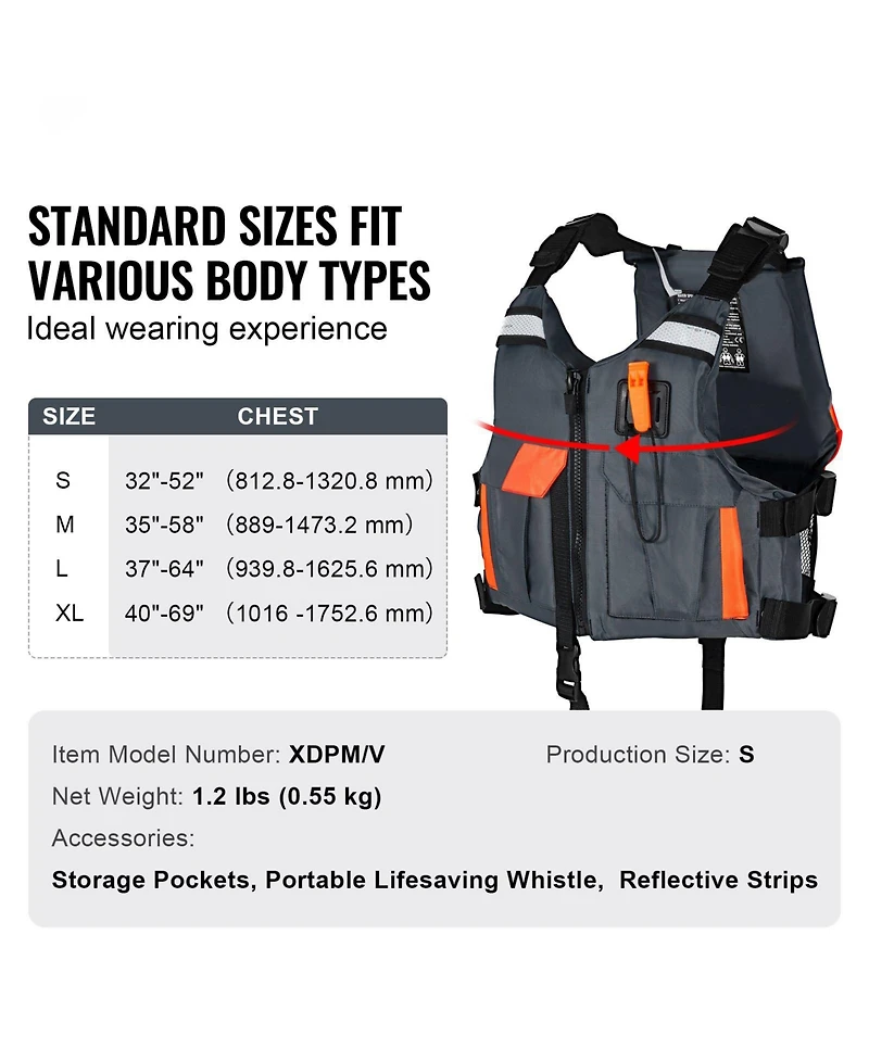 Mecale Life Vest for Watersports (Pfd), Waterproof Nylon, 80N Buoyancy, Life Jacket for Fishing Kayaking Surfing, Men and Women, Size S