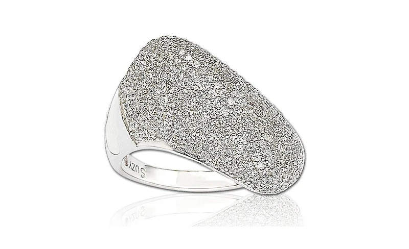 Suzy Levian New York Sterling Silver Cubic Zirconia Pave Diagonal Puff Ring
