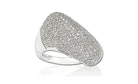 Suzy Levian New York Sterling Silver Cubic Zirconia Pave Diagonal Puff Ring