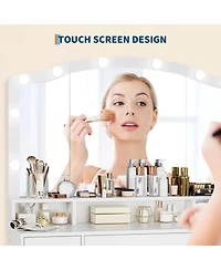 gaomon Vanity Desk with Mirror, Led Lights and Power Strip, Makeup Vanity Table with 5 Drawers, Dressing Table for Bedroom Dressing Room