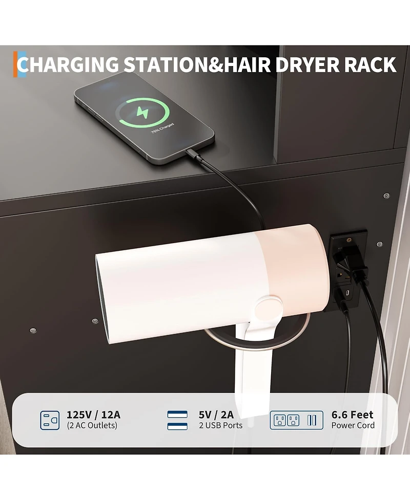 gaomon Vanity Set with 3-Color Adjustable Led Mirror Power Outlet and 2 Drawers Modern Dressing Table with Stool