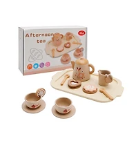 Bruce & Shark 13-Piece Wooden Tea Set with Teapot, Cups & Treats, Child-Safe Gift