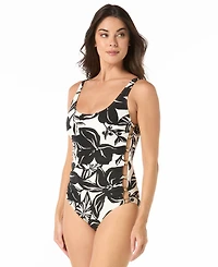Carmen Marc Valvo Women's Scoop Neck One-Piece Swimsuit