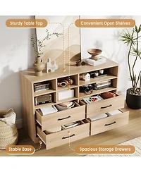 gaomon 2pcs Bedroom Dresser with 4 Drawers & 6 Open Shelves, Modern Wood Storage Cabinet for Living Room, Oak