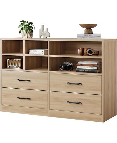 gaomon 2pcs Bedroom Dresser with 4 Drawers & 6 Open Shelves, Modern Wood Storage Cabinet for Living Room, Oak