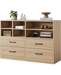 gaomon 2pcs Bedroom Dresser with 4 Drawers & 6 Open Shelves, Modern Wood Storage Cabinet for Living Room, Oak