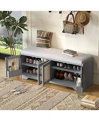 Boyel Living Rustic Wood Entryway Shoe Bench with Cushion and Adjustable Shelves