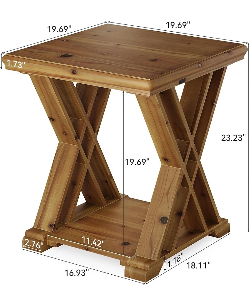 Tribesigns Solid Wood Side Table, Farmhouse Narrow Nightstand, Small Square 2-Tier End Table